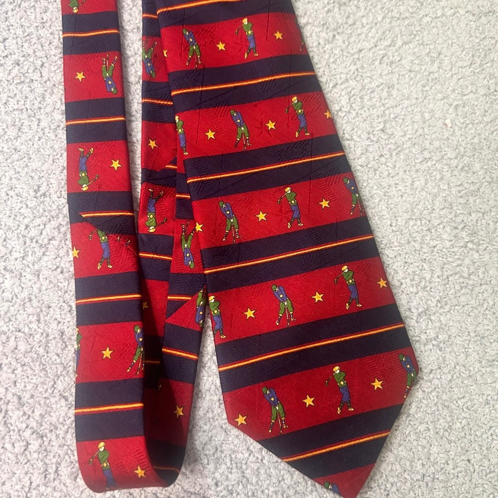 Tommy Hilfiger‎ Golf Novelty Tie OS VTG Red Navy Blue Preppy Grandpacore Silk